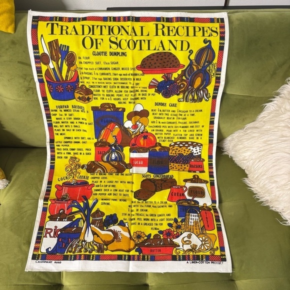 Causeway Other - Vintage linen Traditional Recipes of Scotland tea towel by
